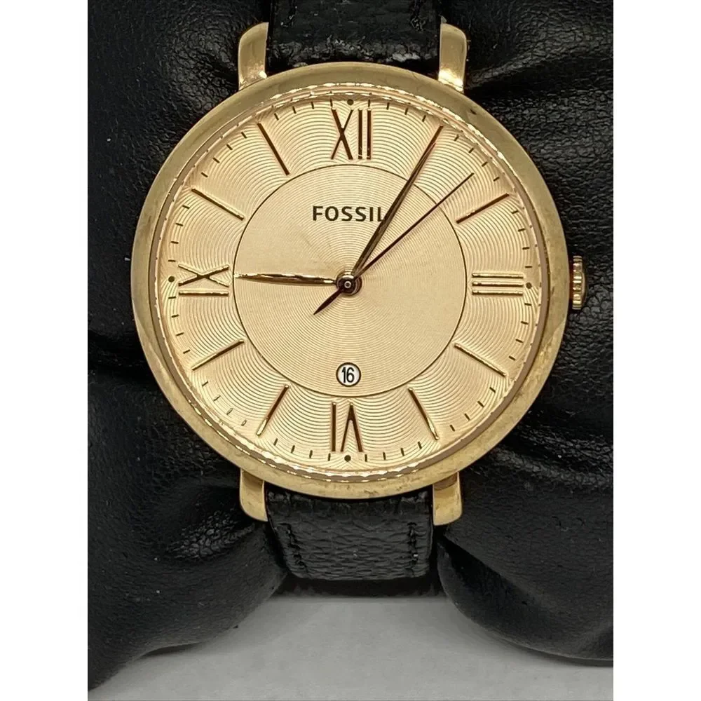 Fossil ES3707 Women's Black Leather Analog Dial Quartz Genuine Watch QB489